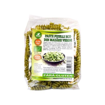 Fusilli pasta with green peas gluten free, 250 g, Sarchio