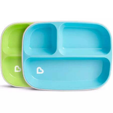 Set of 2 Splash compartmentalized plates, Blue/Green, Munchkin