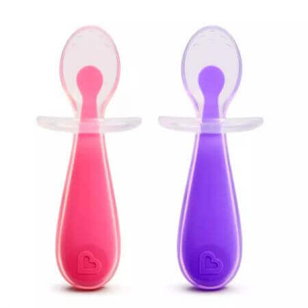 Set 2 lingurite pentru bebelusi Gentle Scoop, +6 luni, Pink/Purple, Munchkin