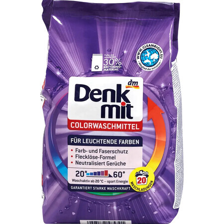 Detersivo in polvere per bucato colorato, 20 lavaggi, 1,35 kg, Denkmit