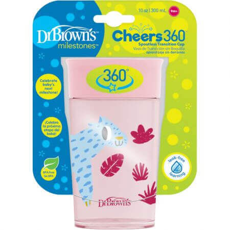 Tazza per bambini Cheers 360, 9 mesi+, 300 ml, rosa, Dr Browns