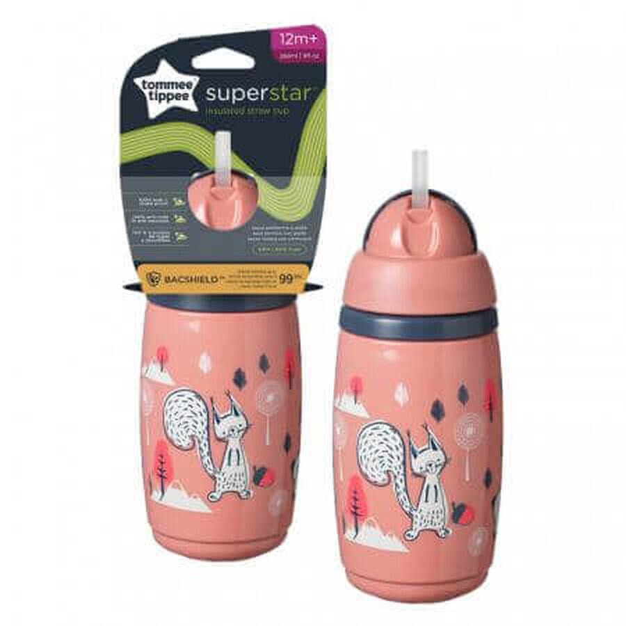 Taza isotérmica con pajita, + 12 meses, rosa, Tommee Tippee