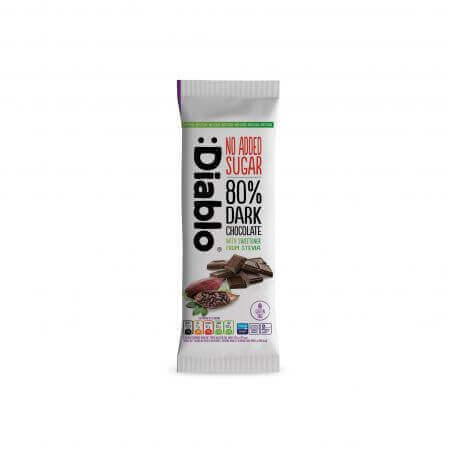 Chocolate negro 80% sin azúcar edulcorado con Stevia, 75 g, Diablo