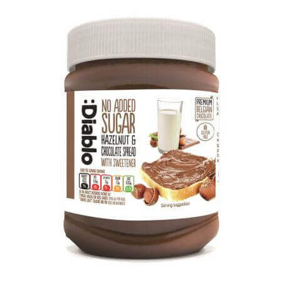 Cioccolato spalmabile al latte e nocciole senza zucchero, 350 g, Diablo