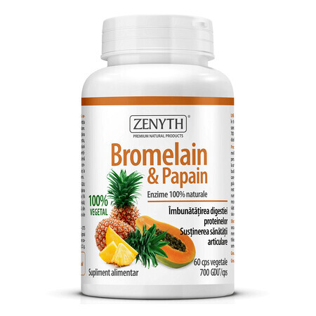 Enzimi digestivi bromelina e papaina, 60 capsule, Zenyth