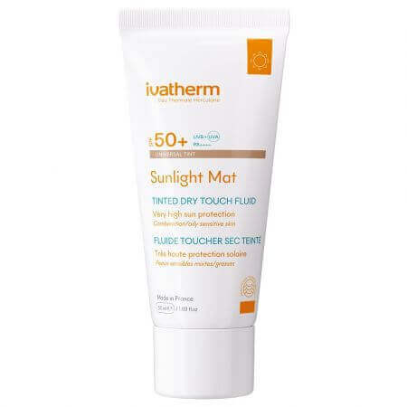 Crema de protección solar SPF50+ Sunlight Mat Tinted Dry Touch, 50 ml, Ivatherm