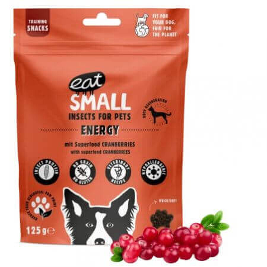 Snack Energetico - Insetti e Mirtilli Rossi per cani, 125 g, Mangia Piccolo