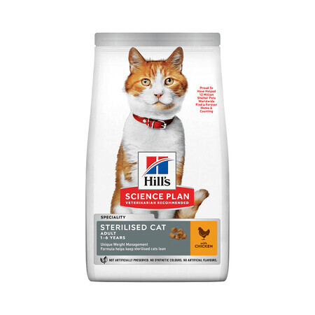 Alimento per gatti Sterilised Cat Adult con pollo, 3 kg, Hill's SP