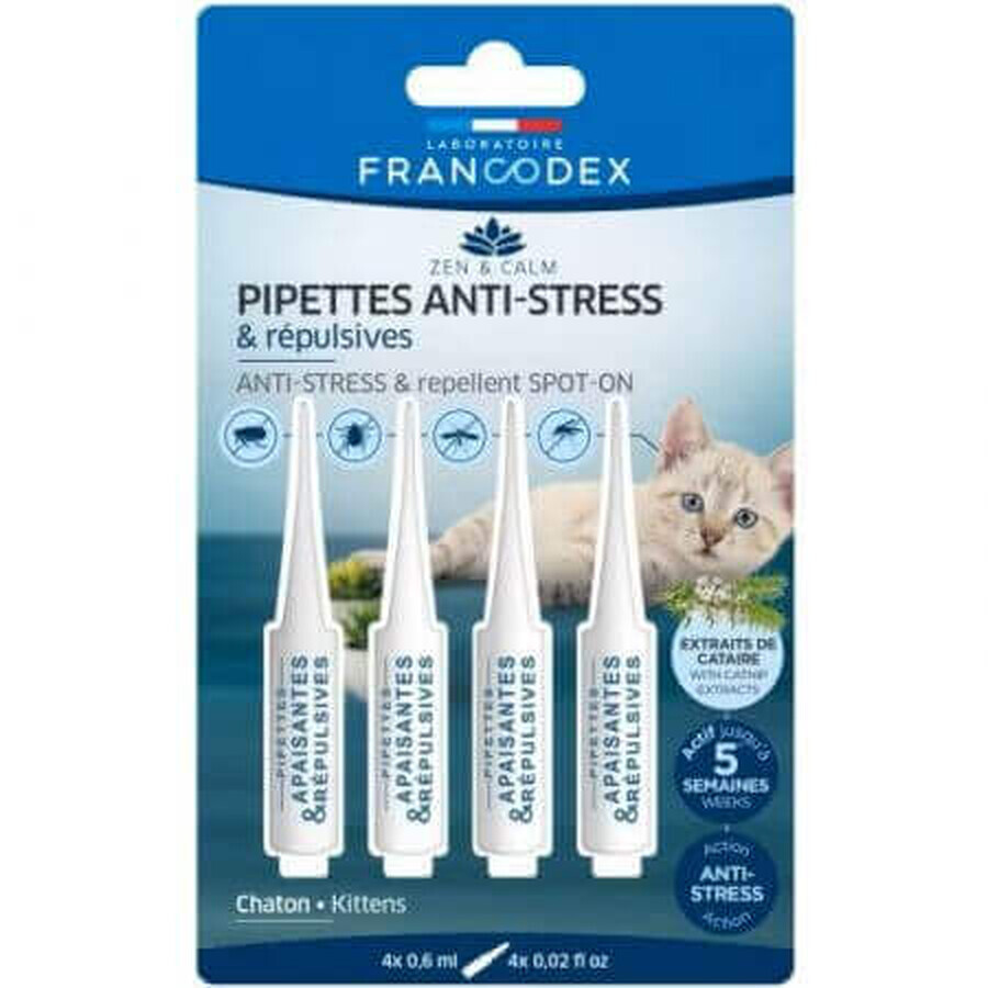 Pipette Antistress e Repellenti Antiparassitari - per gatti, 4 pipette x 0,6 ml, Francodex