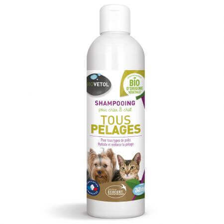 Shampoo bio per tutti i tipi di pelo di cane e gatto, 240 ml, Biovetol