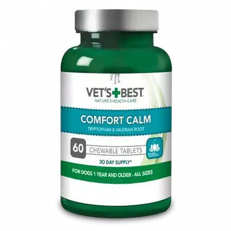 Comfort Calm Integratore di triptofano e radice di valeriana, 60 compresse masticabili, Vet's Best