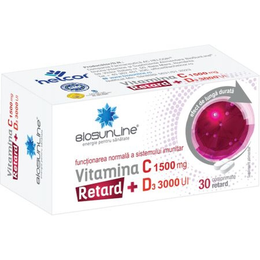 Vitamina C 1500 mg + D3 3000 UI Retard Biosunline, 30 compresse, AC Helcor