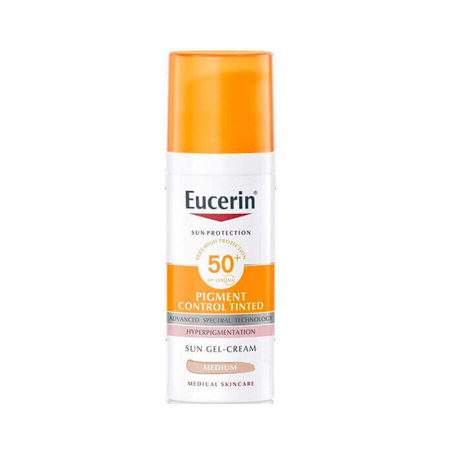 Crema gel con protezione solare SPF 50+ tonalità media, 50 ml, Eucerin