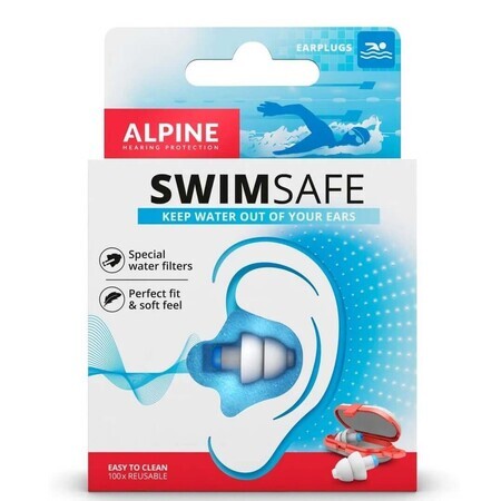 Swim Safe swim earplugs, 1 pair, Alpine