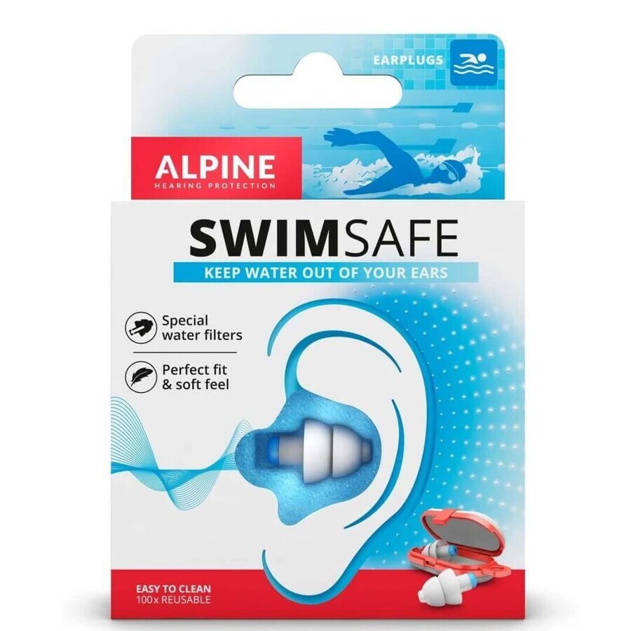 Swim Safe swim earplugs, 1 pair, Alpine