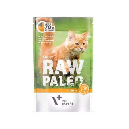 Alimento umido con carne di tacchino per gatti adulti Raw Paleo, 100 g, VetExpert
