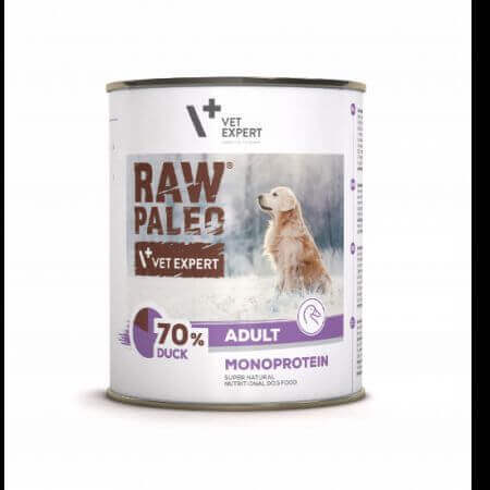 Alimento umido con carne di anatra per cani adulti Raw Paleo, 400 g, VetExpert