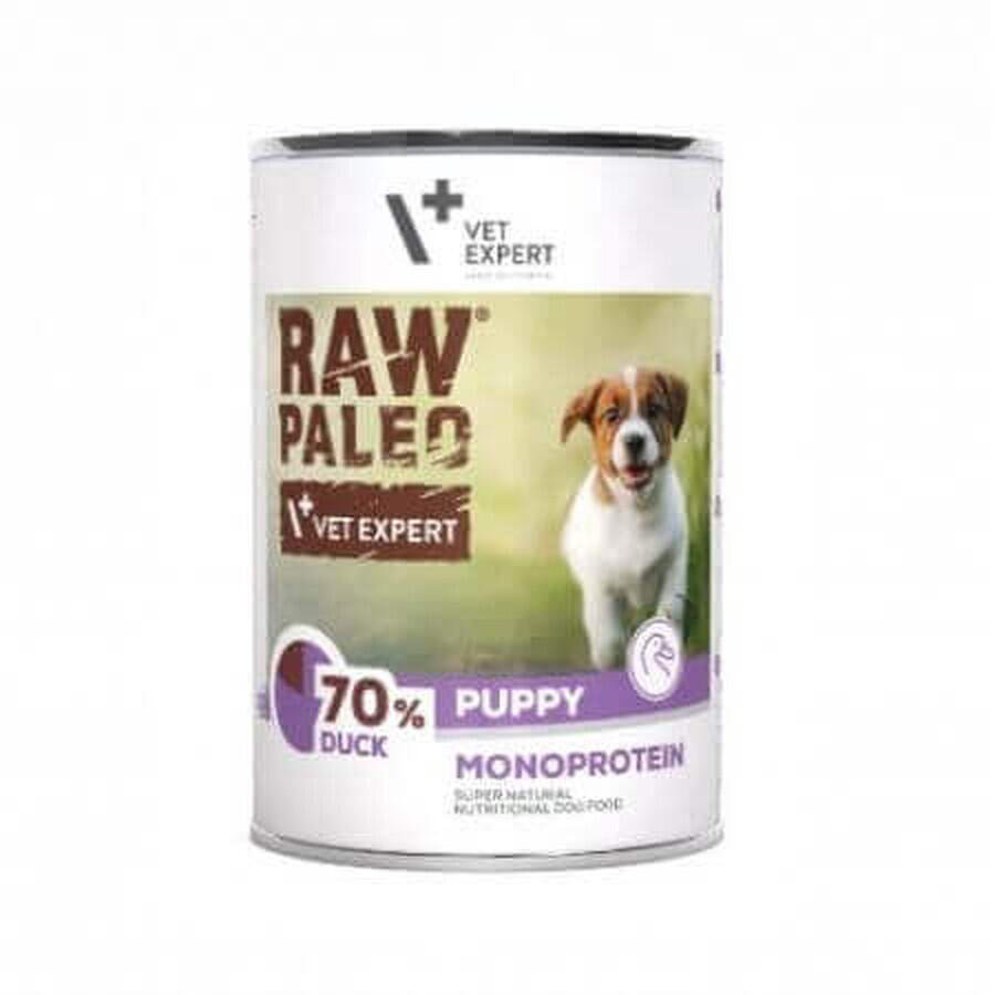 Alimento umido con carne di anatra per cani Raw Paleo Puppy, 400 g, VetExpert