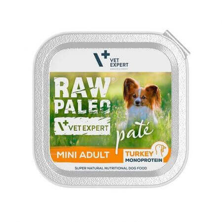 Cibo umido con tacchino per cani Raw Paleo Pate Mini Adult, 150 g, VetExpert