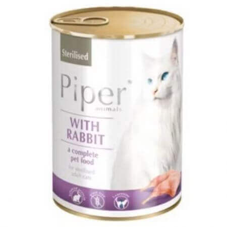 Alimento umido con coniglio per gatti sterilizzati, 400 g, Piper