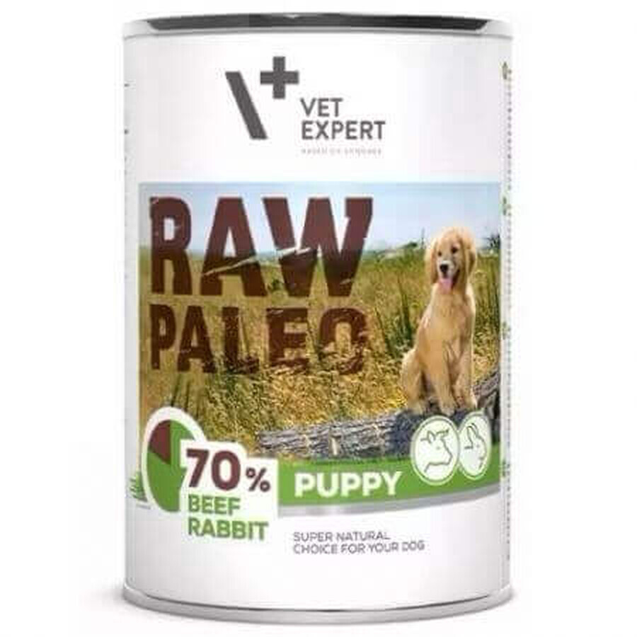 Cibo umido con coniglio e manzo per cani Puppy Raw Paleo, 400 g, VetExpert