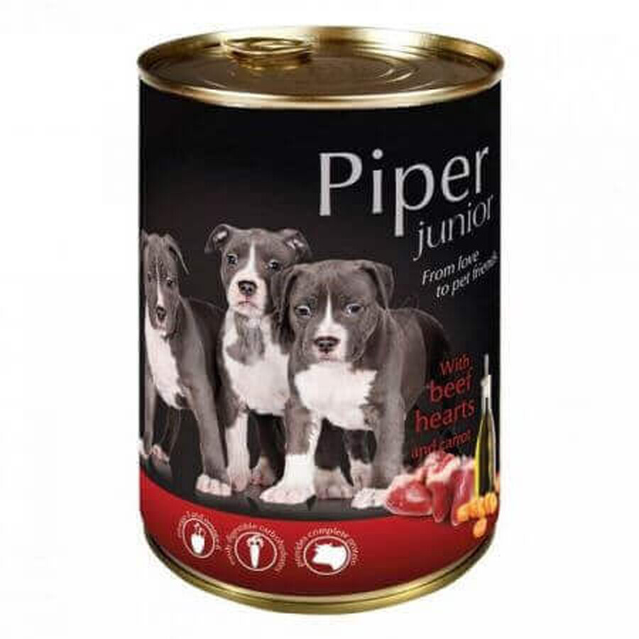 Alimento umido con cuore di manzo e carote per cani, 400 g, Piper Junior