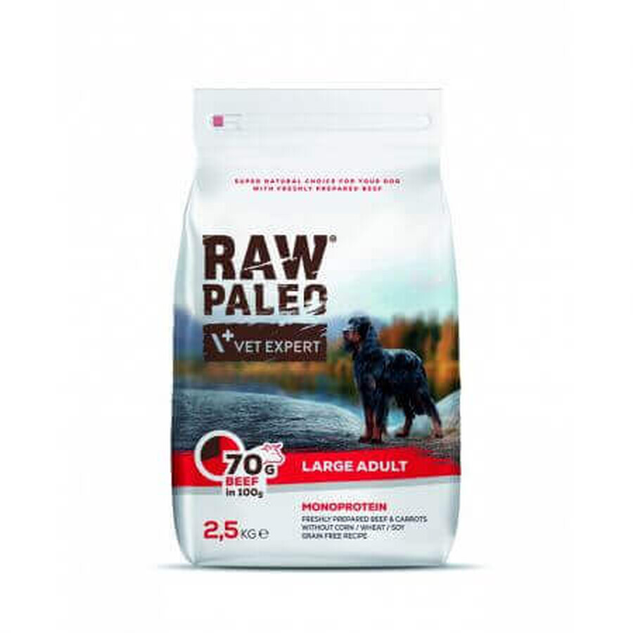 Cibo secco con manzo per cani di grossa taglia Raw Paleo Beef Adult Large, 2,5 kg, VetExpert