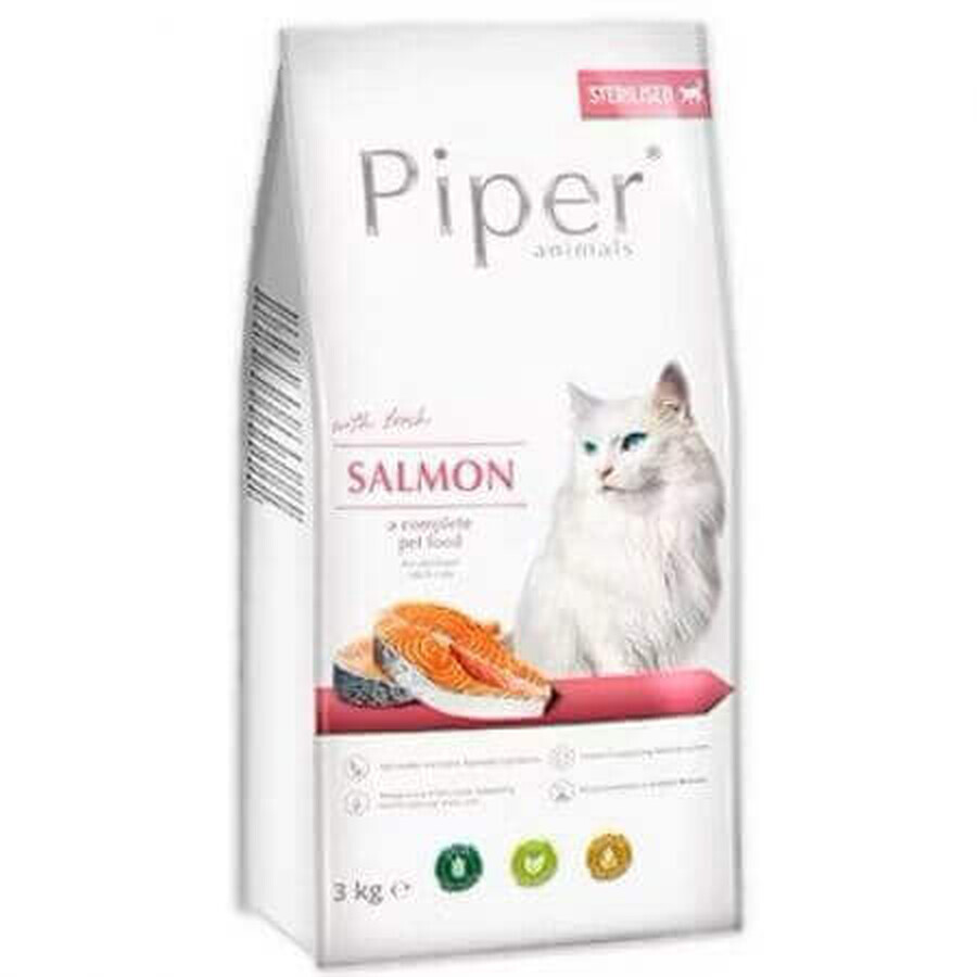 Croquettes au saumon pour chats stérilisés, 3 Kg, Piper