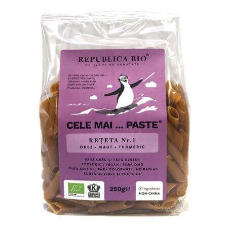 Gluten-free eco pasta made of rice, chickpeas, turmeric Recipe No. 1, 250 g, Organic Republic