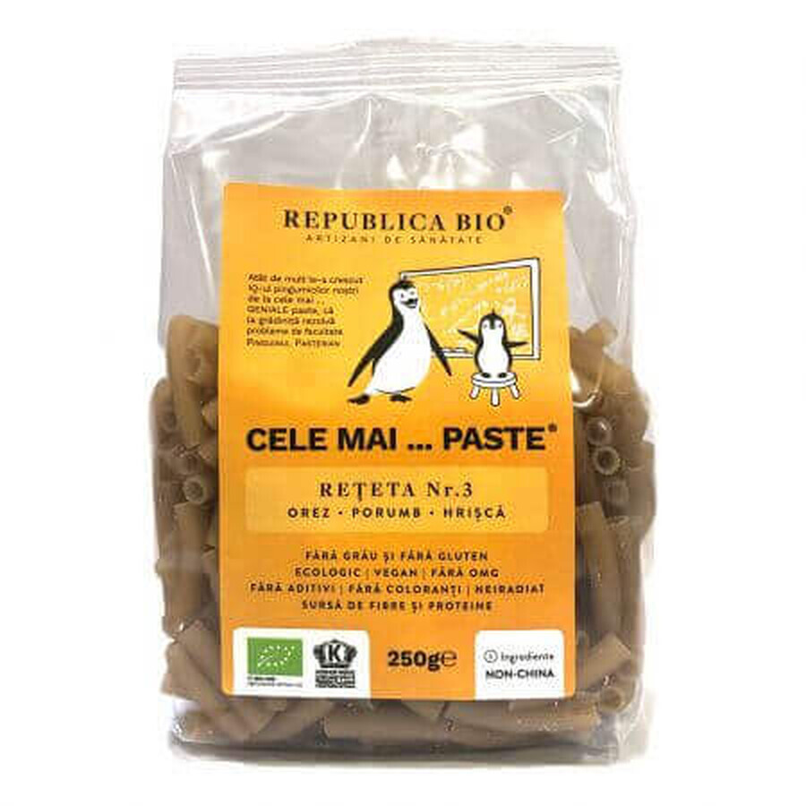 Gluten-free eco pasta made of rice, corn, buckwheat Recipe No. 3, 250 g, Organic Republic