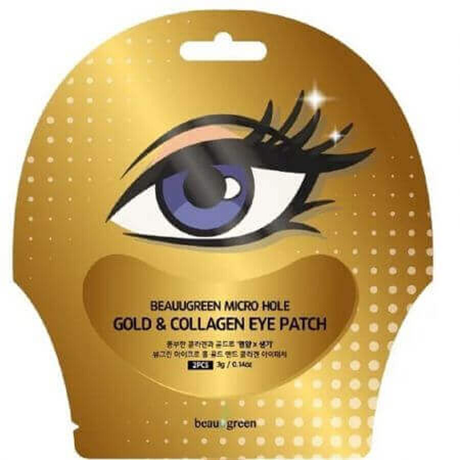 Hydrogel patches with gold extract and collagen - 2 pieces, 3 g, Beauugreen