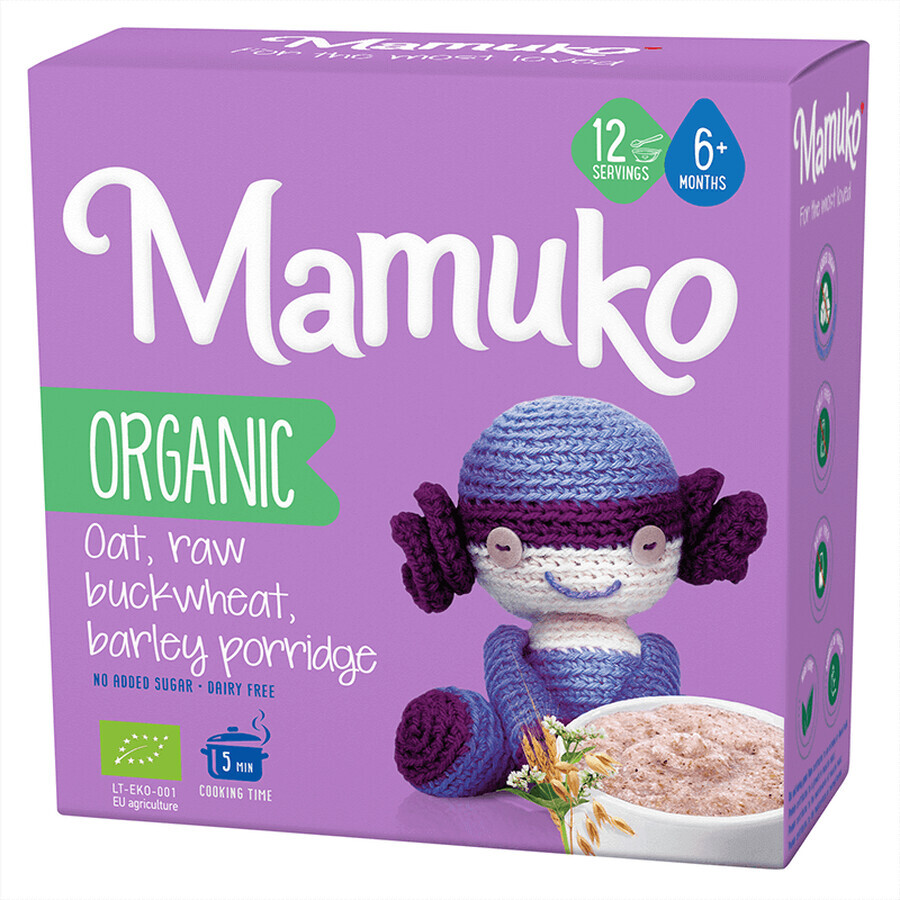 Porridge made of organic oats, buckwheat and barley without sugar for children, +6 months, 200 g, Mamuko