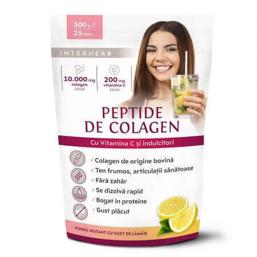 Instant Collagen Peptide powder with lemon flavour, 300 g, Interherb