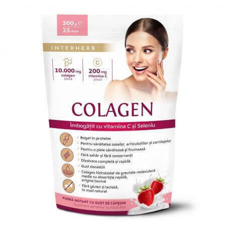 Polvere istantanea di collagene al gusto di fragola Shake, 300 g, Interherb