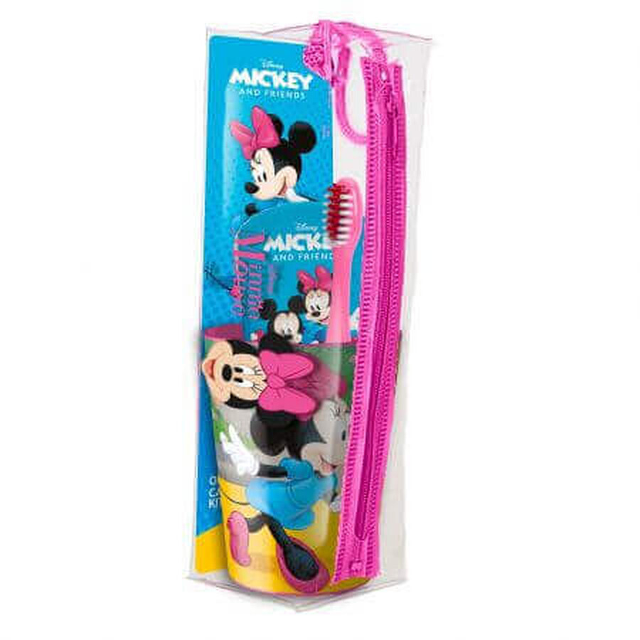 Set da viaggio Spazzolino + Bicchiere + Pasta al gusto menta per bambini Minnie Mouse, +3 anni, Mr White