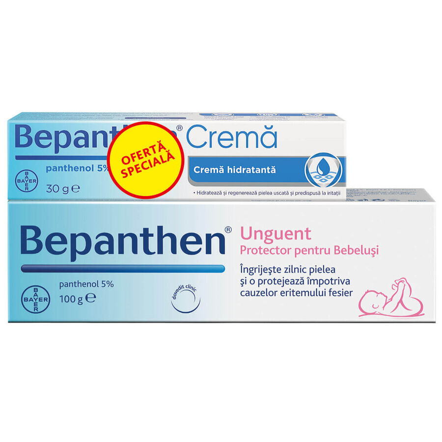 Confezione Unguento per dermatite da pannolino Bepathen, 100 g + Crema Bepanthen con pantenolo 5%, 30 g, Bayer