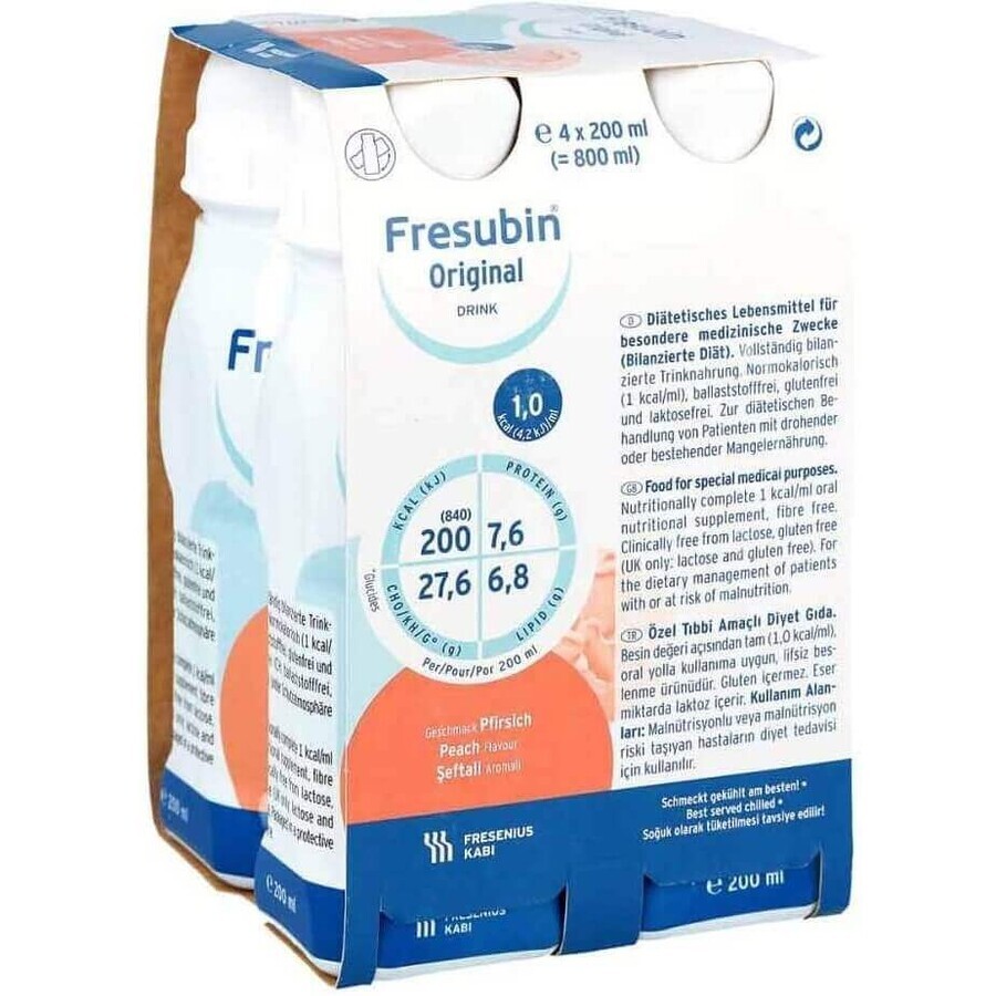 Fresubin Bevanda originale al gusto di pesca, 4 x 200 ml, Fresenius Kabi