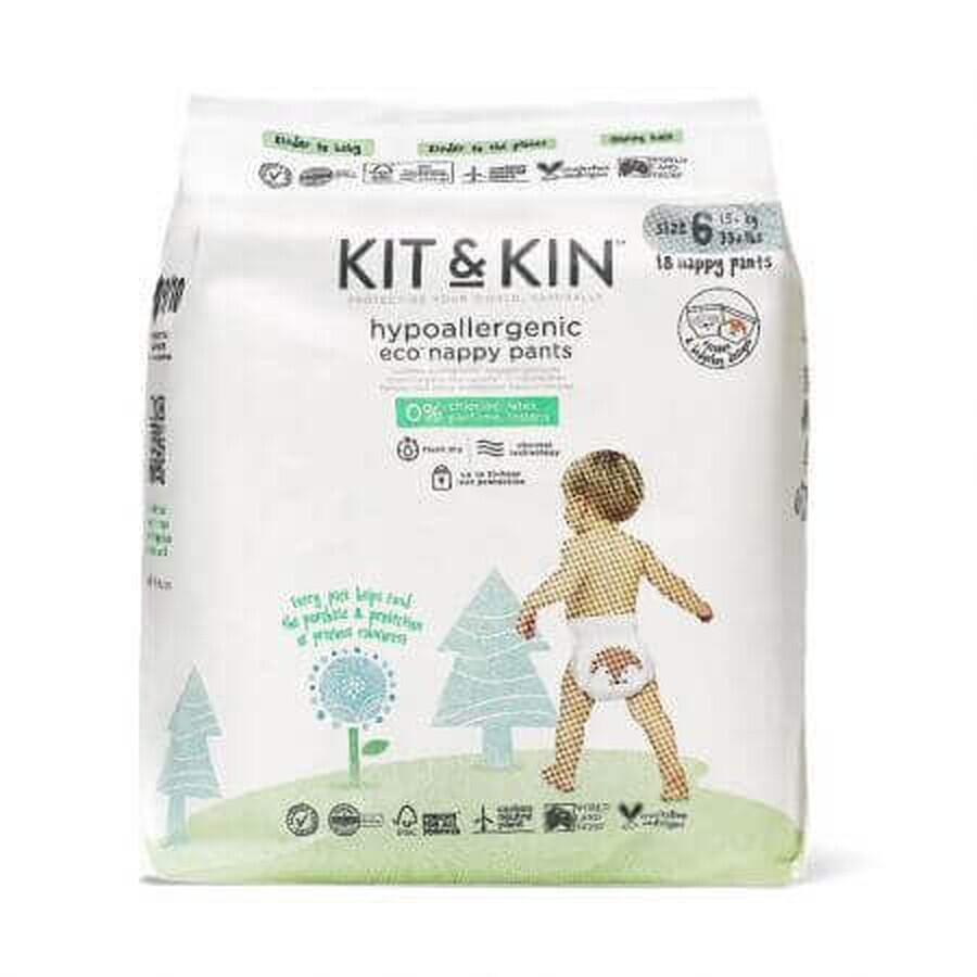 Eco Pull - Up hypoallergenic diapers, Size 6, 15 kg+, 18 pcs, Kit&amp;Kin