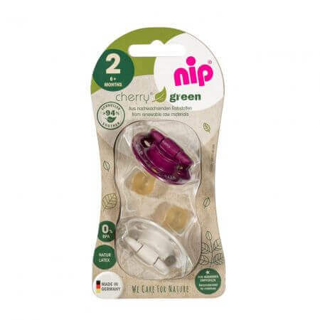 Set di 2 ciucci con tettarella in lattice naturale Cherry Green Girl, 6+ mesi, Nip