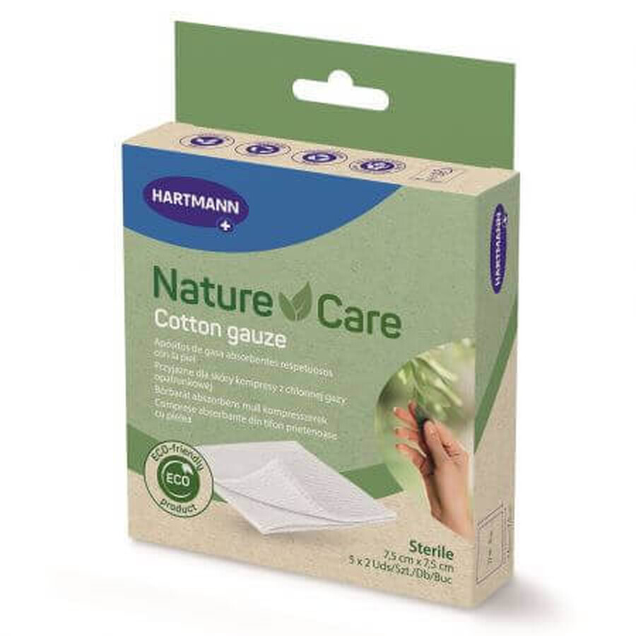 Nature Care sterile gauze pads, 7.5 cm x 7.5 cm, 5 pieces, Hartmann