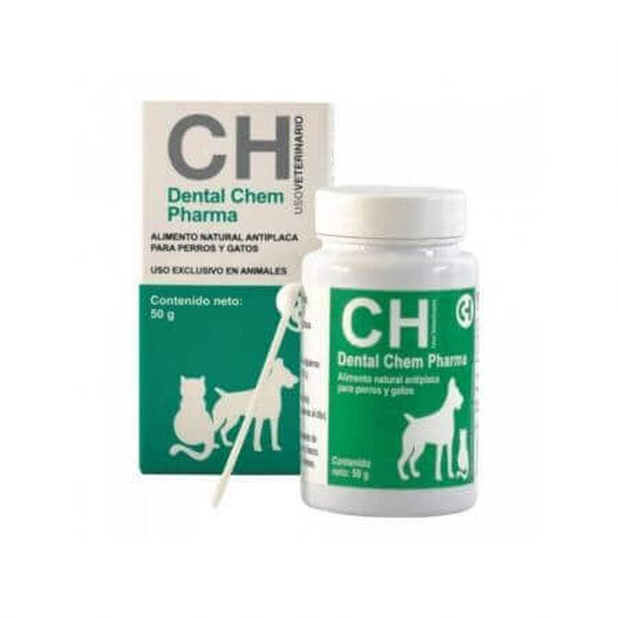 Integratore alimentare per cani e gatti contro la formazione di placca batterica e tartaro Dental Chem, 50 g, Chemical Iberica