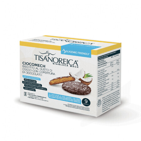 Coconut and dark chocolate biscuits Gianluca Mech Tisanoreica Ciocomech Cocco e Cioccolato Fondente 9x13gr