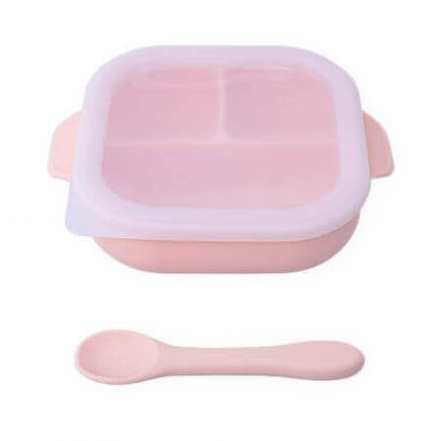 Piatto con ventosa, coperchio e cucchiaio in silicone, Pale Pink, Oaki