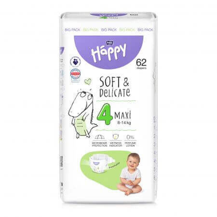 Maxi diapers No.4, 8-14 kg, 62 pcs, Happy