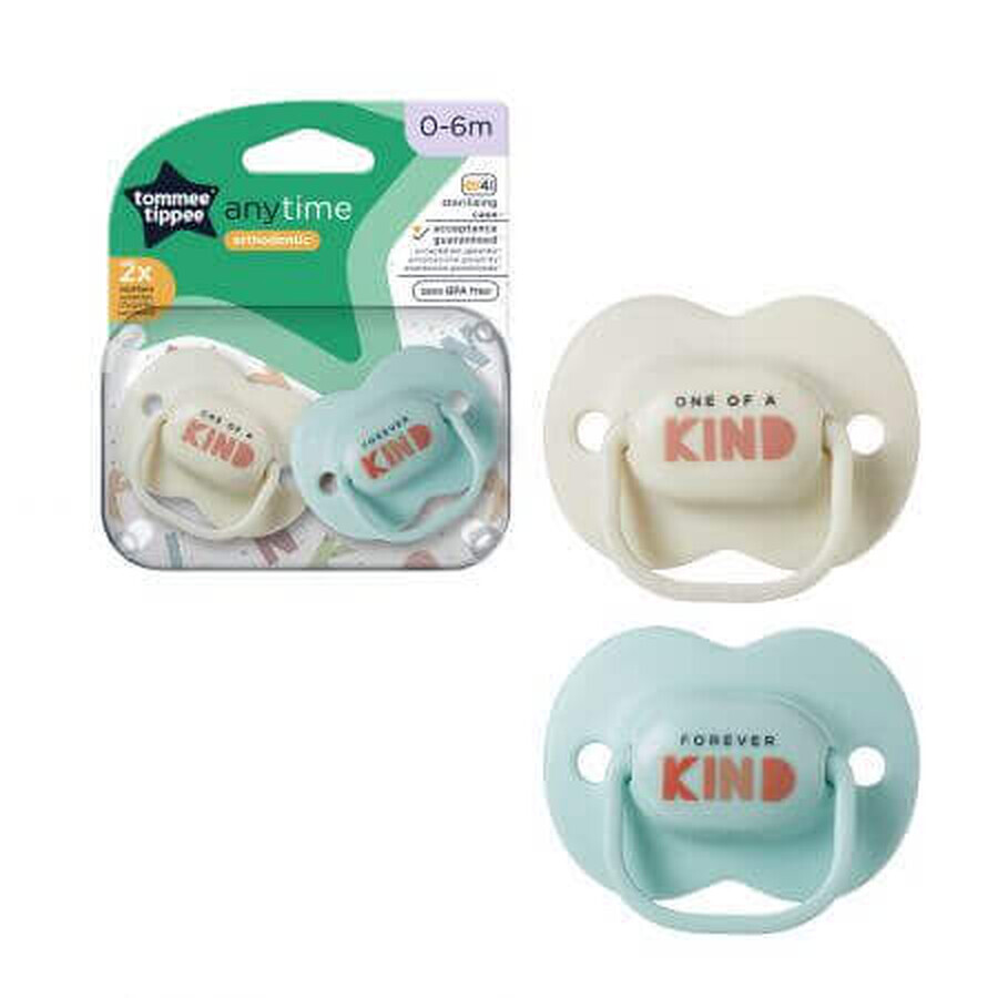 Anytime Orthodontic Soothers, 0 - 6 months, White / Blue, 2 pcs, Tommee Tippee