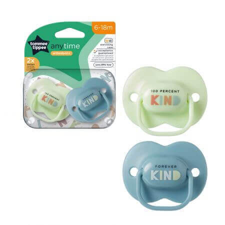 Ciucci ortodontici Anytime, 6 - 18 mesi, Verde / Blu, 2 pezzi, Tommee Tippee