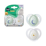 Ciucci notturni ortodontici, 0 - 6 mesi, Bianco / Verde, 2 pz, Tommee Tippee