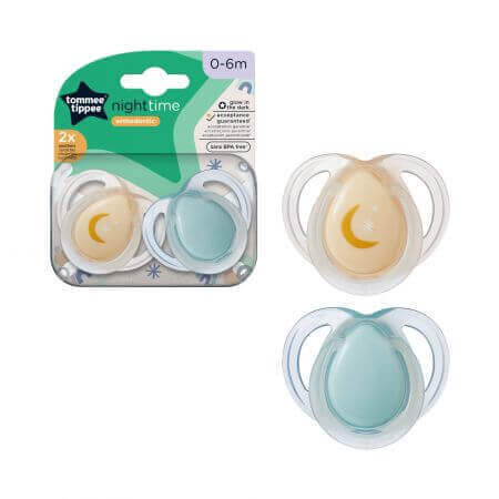 Succhietti ortodontici notturni, 0 - 6 mesi, Arancione / Verde, 2 pz, Tommee Tippee