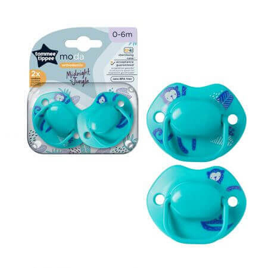 Moda orthodontic soothers, 0 - 6 months, Turquoise, 2 pcs, Tommee Tippee