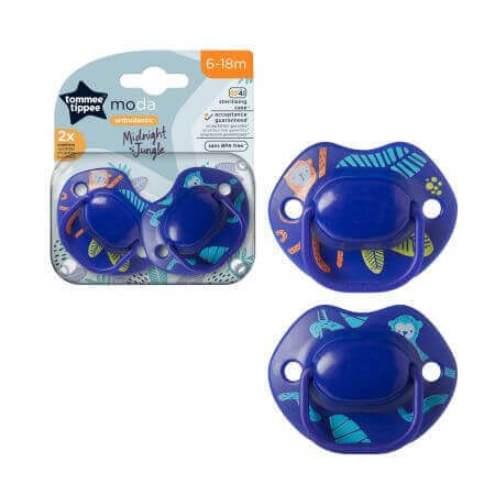 Fashion orthodontic soothers, 6 - 18 months, Blue, 2 pcs, Tommee Tippee